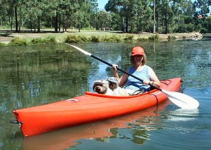 Rosie & Dolly,  (bred by Elguarda Lowchens, Australia) out Kayaking on the lake